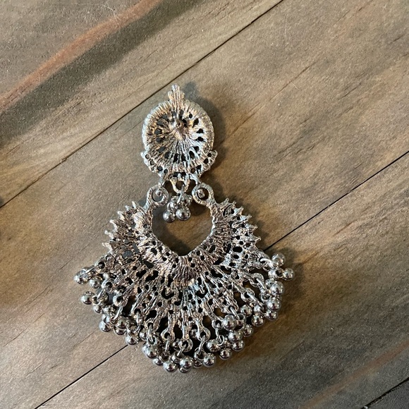 Round Ball Tassel Drop Festival Silver tone, Boho Hippie, Ethnic, Club Earrings - Picture 5 of 9